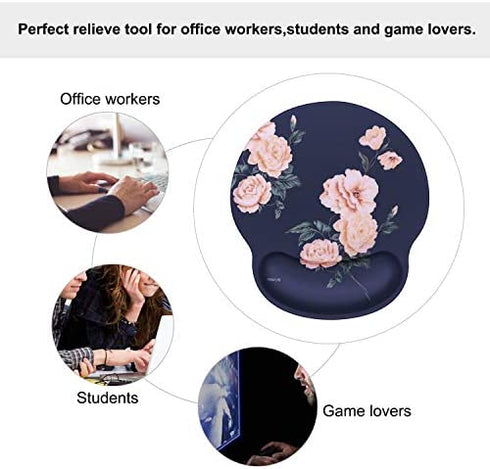 MOSISO Mouse Pad Gel Wrist Rest Support, Camellia Ergonomic Mousepad Non-Slip Base Home/Office Pain Relief & Easy Typing Cushion for Laptop with Neoprene Cloth & Raised Memory Foam, Blue