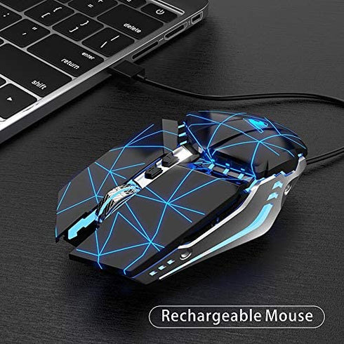 TENMOS T12 Wireless Gaming Mouse Rechargeable, 2.4G Silent Optical Wireless Computer Mice with Changeable LED Light Compatible with Laptop PC, 7 Buttons, 3 Adjustable DPI (Starry Black)