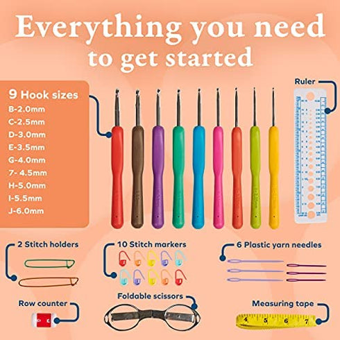 BeCraftee Crochet Hooks Kit - 31 Piece Set with 9 Ergonomic Hook Sizes, 6 Yarn Needles, Additional Knitting & Crochet Supplies and Carrying Case?