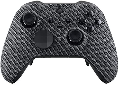 eXtremeRate Black Silver Carbon Fiber Faceplate Cover, Soft Touch Front Housing Shell Case Replacement Kit for Xbox One Elite Series 2, Xbox Elite 2 Core Controller Model 1797 - Accent Rings Included