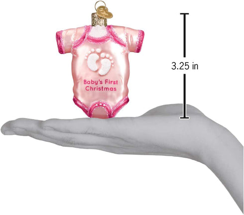 Old World Christmas Collection Glass Blown Ornaments for Christmas Tree, Pink Baby Onesie 32338