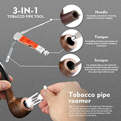 Scotte Tobacco Pipe Handmade Ebony Wood Root Smoking Pipe Gift Box and Accessories