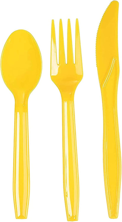 144 Pieces Let's Fiesta Disposable Dinnerware Set for Birthday Party Supplies, Cinco de Mayo Paper Plates, Yellow Cutlery, Cups, Napkins (Serves 24)