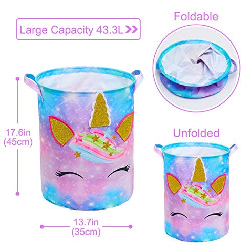 FIOBEE Unicorn Laundry Basket Rainbow Storage Bins Waterproof Nursery Hamper Canvas Toy Organizer for Kids Girls Bedroom Clothes
