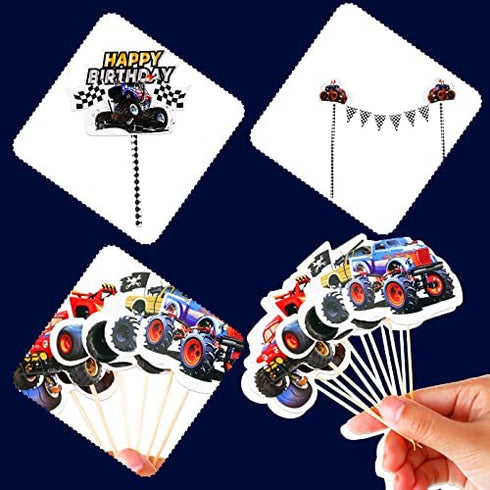 32 Pieces truck Party Supplies truck Car Cake Topper Set Including 1 truck Banner 1 truck Cake Topper 30 truck Cupcake Toppers for truck Birthday Baby Shower