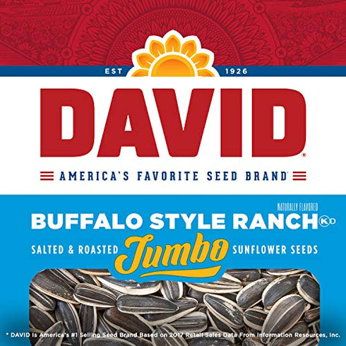 DAVID Seeds Roasted and Salted Buffalo Style Ranch Jumbo Sunflower Seeds, Keto Friendly 5.25 oz (Pack of 1)