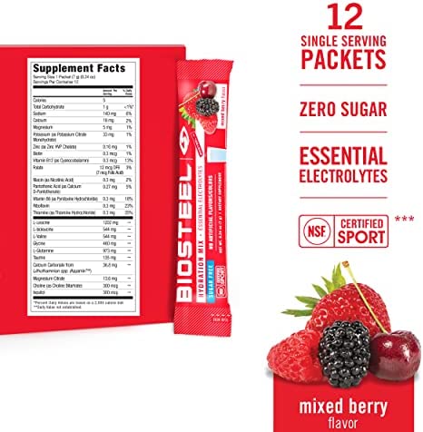 BioSteel Hydration Mix, Sugar-Free with Essential Electrolytes, Mixed Berry, 12 Single Serving Packets