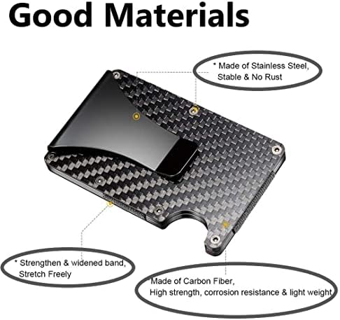 Carbon Fiber Wallet, RFID Blocking Front Packet, Metal Business Credit Card Holder, Slim Minimalist Money Clip for Men and Women (Black)