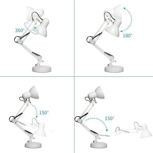 Gupuzm Led Desk Lamp with Clamp - Swing Arm Desk Lamp with 5 LED Cold Light Bulbs 6500K - Folding Table Lamp?Used for Office, Work, Study, Dormitory Reading and Eye Protection Desk Lamp (White)