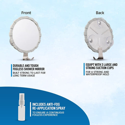 Heavy-Duty Fogless Mirror for Shower | Durable Anti Fog Shower Mirror for Shaving | with Razor Holder and Extra Anti-Fog Solution