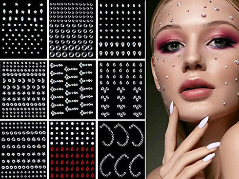 WUIOS Face Gems Jewels for Teenagers Festival Stick Jewels Self Adhesive Crystals Face Gems Jewels Body Rhinestone Stickers Festival Gems for Women Temporary Tattoo Festival Outfit