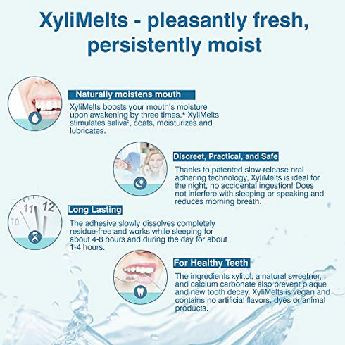 OraCoat XyliMelts Dry Mouth Relief Moisturizing Oral Adhering Discs Mild Mint with Xylitol, for Dry Mouth, Stimulates Saliva, Non-Acidic, Day and Night Use, Time Release for up to 8 Hours, 40 Count