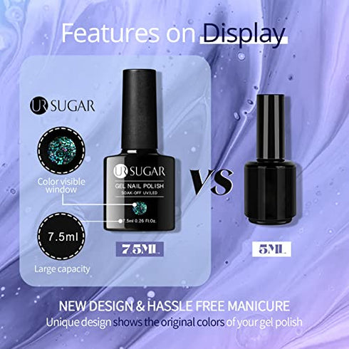 UR SUGAR Glitter Gel Nail Polish Set, 6 Colors Cat Magnetic Chameleon Color Changing Gel Nail Polish Kit Milky White Purple Green Red Black Gel Polish Soak Off Gel Gift Box Nails Manicure Kit