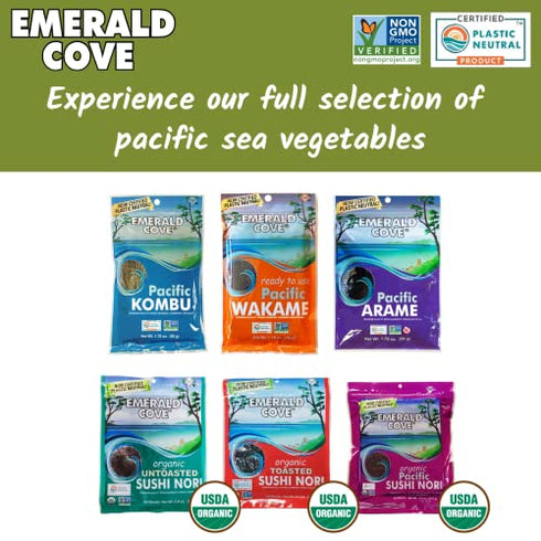Emerald Cove Ready-to-Use Pacific Wakame, Premium Dried Seaweed, Non-GMO, Gluten Free, 1.76 oz (1 pk)