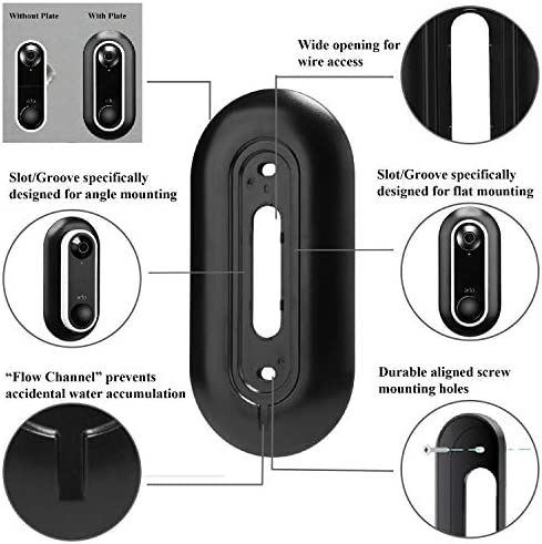 Meffort Inc Wall Mount Bracket Cover UV Weather Resistance Wall Plate compatible for Arlo Video Doorbell Wired Flat or Angled Mounting - Black