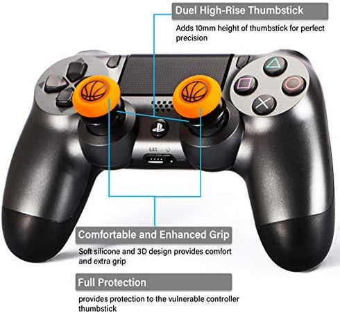 Playrealm FPS Thumbstick Extender & Printing Rubber Silicone Grip Cover 2 Sets for PS5 Dualsenese & PS4 Controller (Basketball)