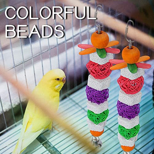 GATMAHE Bird Chewing Toy?Bird Beak and Nail Grinding Stone with Bell, Lava Rock (Pumice Stone) for African Greys Amazon Conure Budgies Parakeet Cockatiel, 2 Pack