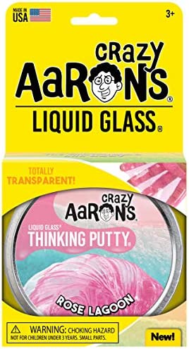 Crazy Aaron's Thinking Putty 4” Tin – Liquid Glass “Rose Lagoon” – Crystal Clear Pink Butty – Never Dries Out