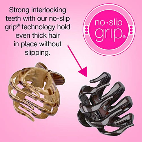 Scunci by Conair No-Slip Grip Hair Claw Clips, Octopus Clip, Claw Hair Clip in Black & Tortoise, Packaging May Vary, 2 Pack