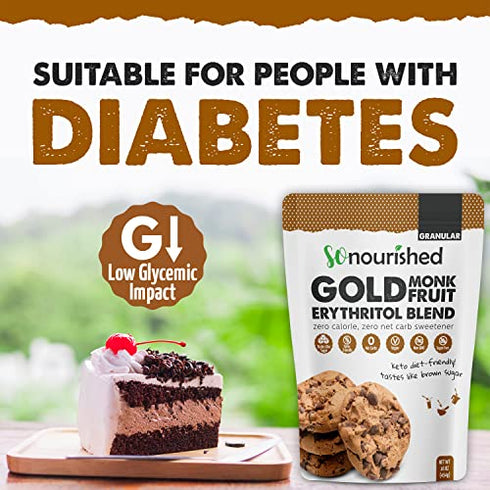 GOLD - Brown Sugar Alternative Substitute 1:1 Sugar Replacement - Monk Fruit Erythritol Sweetener for Low Carb Dieters and Diabetics - No Calorie Sweetener, Non-GMO (1 Pound)
