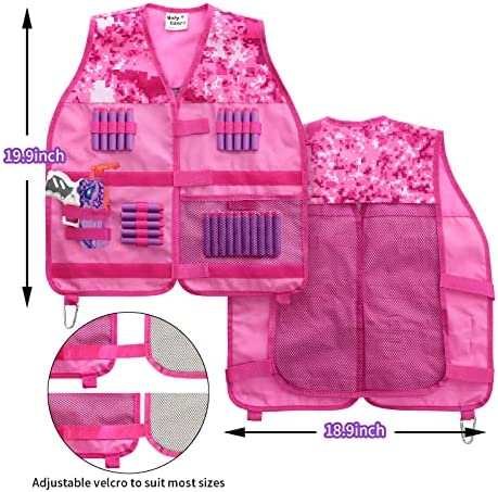 Girls Tactical Vest Kit with Blaster - Kids Pink Tactical Vest Compatible with Nerf Rebelle N-Strike Purple Darts for Girl