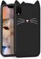 Megantree Cute iPhone XR case, Funny Animal Black Whisker Cat Ears Kitty Case, 3D Cartoon Soft Silicone Shockproof Slim Fit Back Cover Cases Skin for Girls Kids Women