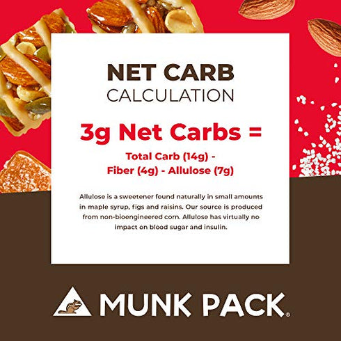 Munk Pack Keto Nut & Seed Bar | Caramel Sea Salt | 4 Bars | Low Carb Keto Snack | Plant Based and Gluten Free Treat | No Added Sugar | Keto Food | Keto Candy Bar | <1g Sugar, 3g Net Carbs,1.23 Ounce (Pack of 4)