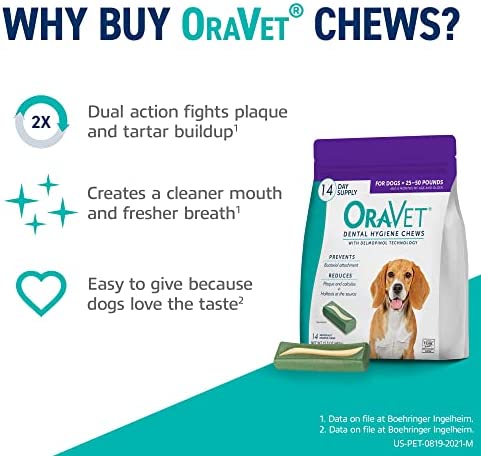 Oravet Dental Hygiene Chews for Medium Dogs 25-50Lbs 14Count