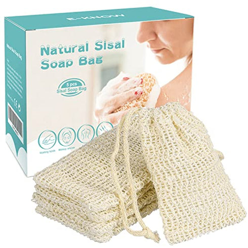 E-Know Soap Bag, 5 Pack Natural Sisal Soap Saver, Zero Waste Plastic-free Soap Net, Foaming and Drying The Soap, Massage, Peeling
