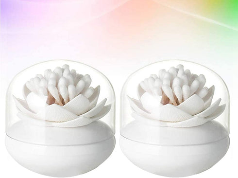 DOITOOL 2 Pcs Qtips Holder Canisters Lotus Flower Shaped Cotton Swab Holder Cotton Bud Toothpick Dispenser with Lid for Home Kitchen