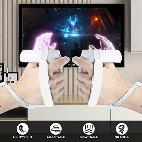 (1 Pair) Orzero Adjustable Hand Grip Straps Accessories for Quest 2 VR Gaming Headset Controller, Handle Dropping Prevention - White