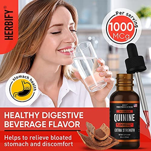 HERBIFY Premium Quinine Tincture & Cinchona Drops - US Made Product - Healthy Digestive - Liquid Quinine Cinchona Supplement for Best Absorption - for Men & Women 2oz (60ml)