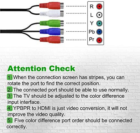 RuiPuo Component to HDMI Converter YPbPr to HDMI Adapter Supports 1080P/720P Compatible DVD, Blu-ray Player, PS2, PS3, Xbox to New HD TV/Monitor or Projector