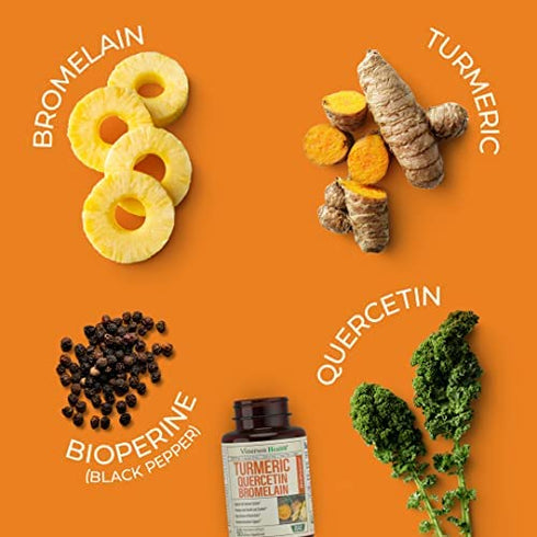 Turmeric Curcumin Quercetin with Bromelain and BioPerine Supplement - Balance and Support for Immune System and Inflammation. Occasional Joint Discomfort Relief. 60 Vegan Capsules for Adults