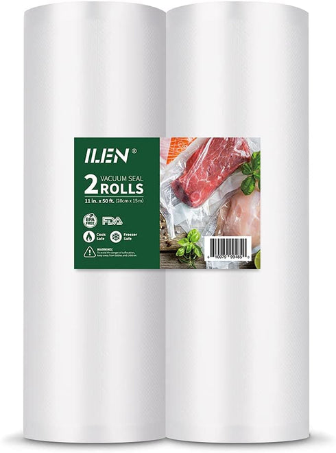 Vacuum Sealer Bags Rolls 2 Pack 11''x 50' ( total 100 Feet ) Make Custom-Sized BPA Free Heavy Duty for Sous Vide, Meal Prep