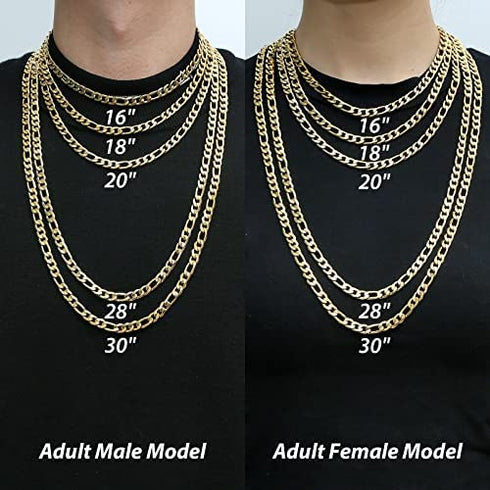HZMAN Men Women 24k Real Gold Plated Figaro Chain Stainless Steel Necklace, Wide 3mm 5mm 7mm 9mm