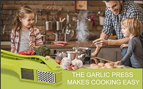 Garlic Press – 2-in-1 Garlic Mincer and Slicer – Large Garlic Presser Crusher with Cleaning Brush and Peeler – Food-Grade ABS and Stainless-Steel Garlic Press with Ergonomic Handle – Easy to use