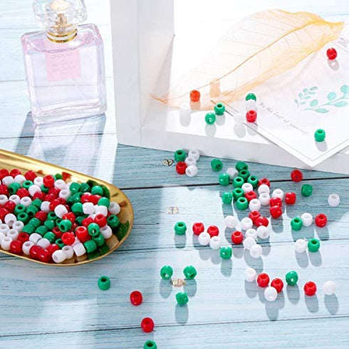 1000 Pieces Plastic Pony Beads Assorted Opaque Pony Beads Christmas Round Beads with Storage Box for Home Decor Craft (Red Green White)