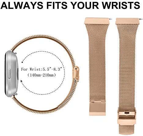2 Pack Metal Silm Bands for Fitbit Versa 2 & Fitbit Versa & Versa Lite & Versa SE, Stainless Steel Metal Clasp Thin Replacement Bands for Versa 2 Women Men (For 6.7"-8.7" Wrists, Rose Pink+Rose Gold)