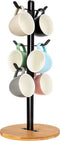 Coffee Mug Holder, Espresso Cup Holder, Mugs Tree Hanger, Bamboo Base Coffee Cup Holder Stand with 6 Hooks for Kitchen, Coffee Bar Counter