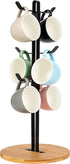 Coffee Mug Holder, Espresso Cup Holder, Mugs Tree Hanger, Bamboo Base Coffee Cup Holder Stand with 6 Hooks for Kitchen, Coffee Bar Counter