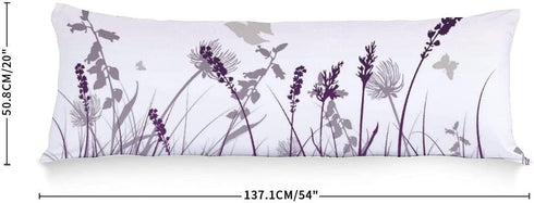AILOVYO Butterflies Body Pillow Cases Cute Purple Flower Polyester Body Pillow Cover with Zipper Decorative for Bedroom 20x54 Inch