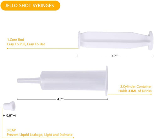 50 PACK Jello Shot Syringes?Medium 1.5 oz Containers with Lids?Perfect For Plastic Shot Glasses Or Jello Shot Cups?Great For Halloween Thanksgiving Christmas Party