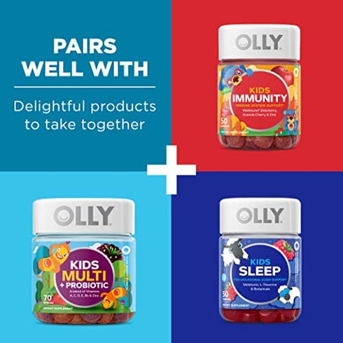OLLY Kids Chillax, Magnesium Gummies Plus L-Theanine, Lemon Balm, Calm Chews for Kids 2+, Sherbet Flavor - 50 Count