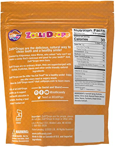 Zollipops | Clean Teeth Zolli Drops - Anti Cavity, Sugar Free Candy with Xylitol for a Healthy Smile - Great for Kids, Diabetics and Keto Diet (15-Count, Natural Fruit)