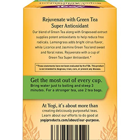Yogi Tea - Green Tea Super Antioxidant (4 Pack) - Supports Overall Health with Licorice Root, Lemongrass, and Jasmine - Contains Caffeine - 64 Organic Green Tea Bags