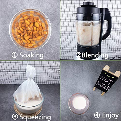 2 Pack - 80 Micron Nut Milk Bag - 12X12 Inches - Multiple Usage Reusable Food Strainer, Cold Brew Coffee Bag, Food Grade Nylon Mesh, BPA-Free, Cheesecloth Bag, Yogurt Strainer, Juice Filter