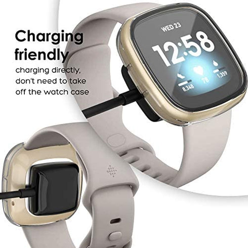 KPYJA 10-Pack Tempered Glass Screen Protector with Hard PC Case Compatible with Fitbit Versa 3/Sense, All-Around Protective Screen Full Cover Bumper Compatible for Fitbit Sense/Versa 3 Smart Watch