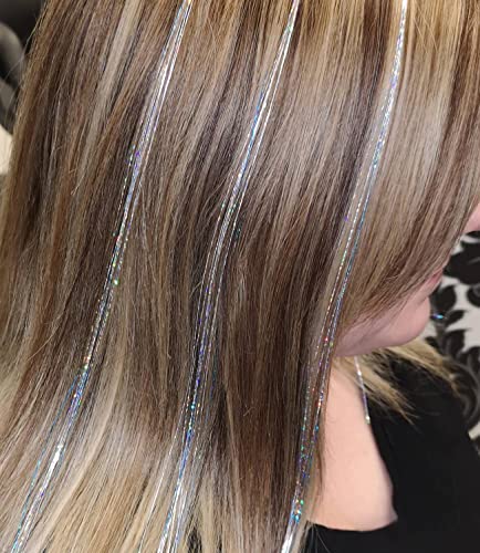 47 Inch Hair Tinsel 600 Silver Sparkling Highlights Synthetic Hair Streak BlingHighlights Glitter Extensions