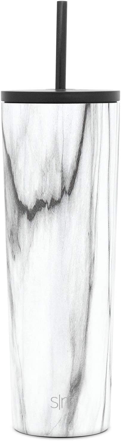 Simple Modern Insulated Tumbler Cup with Flip Lid and Straw Lid | Reusable Stainless Steel Water Bottle Iced Coffee Travel Mug | Classic Collection | 28oz (830ml) Pattern: Carrara Marble